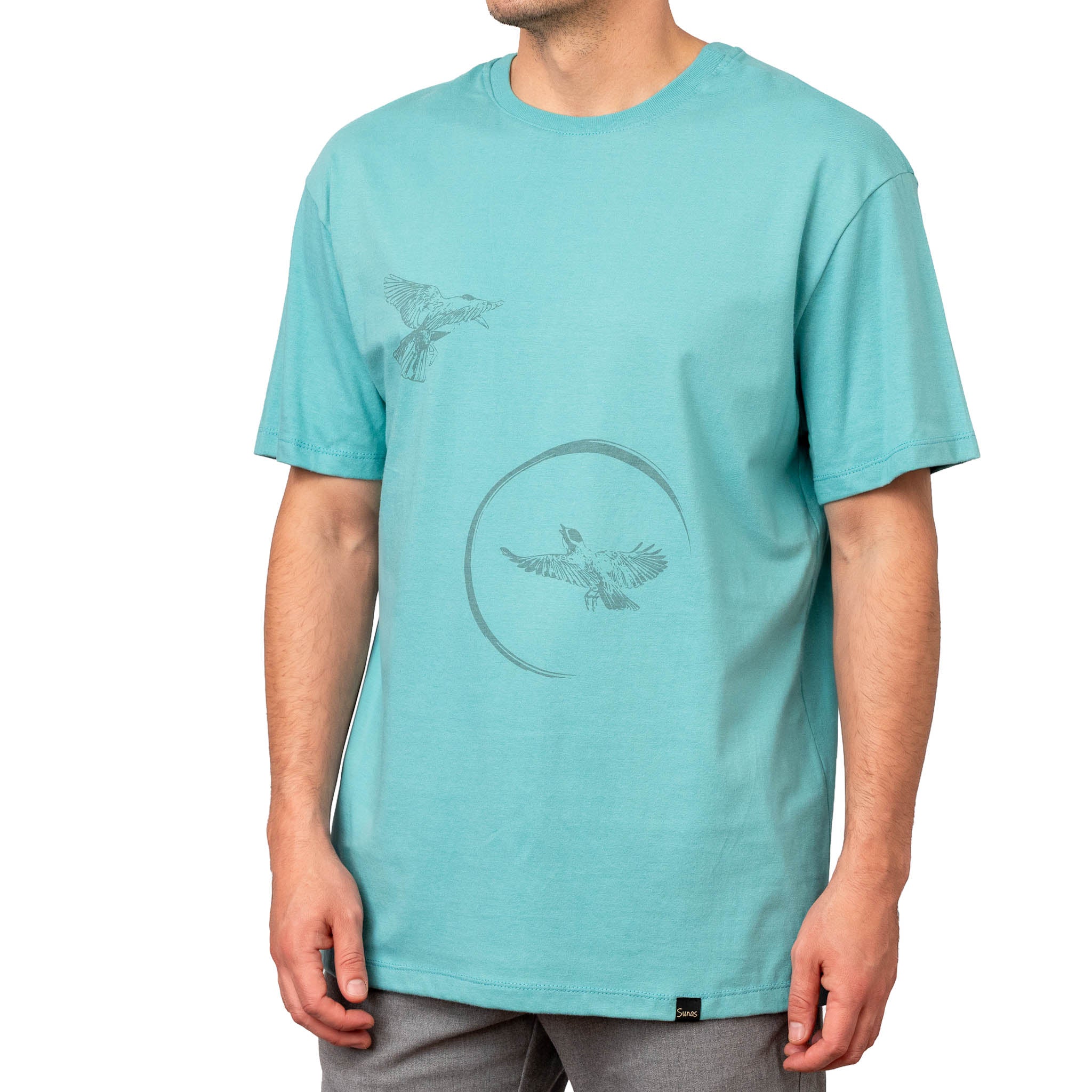 Remera Benteveo turquesa Sunas diseño minimalista